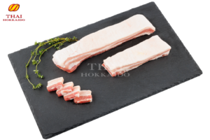 Pork Belly skin off, sliced into strips
